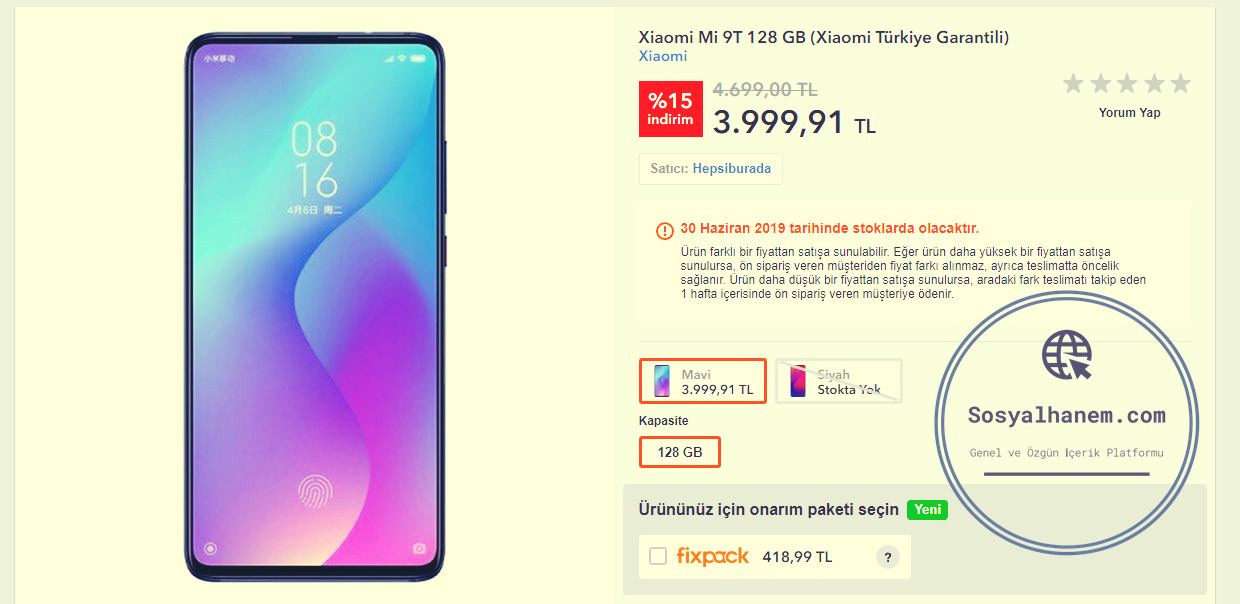 Xiaomi mi 9t ön satış fiyatı